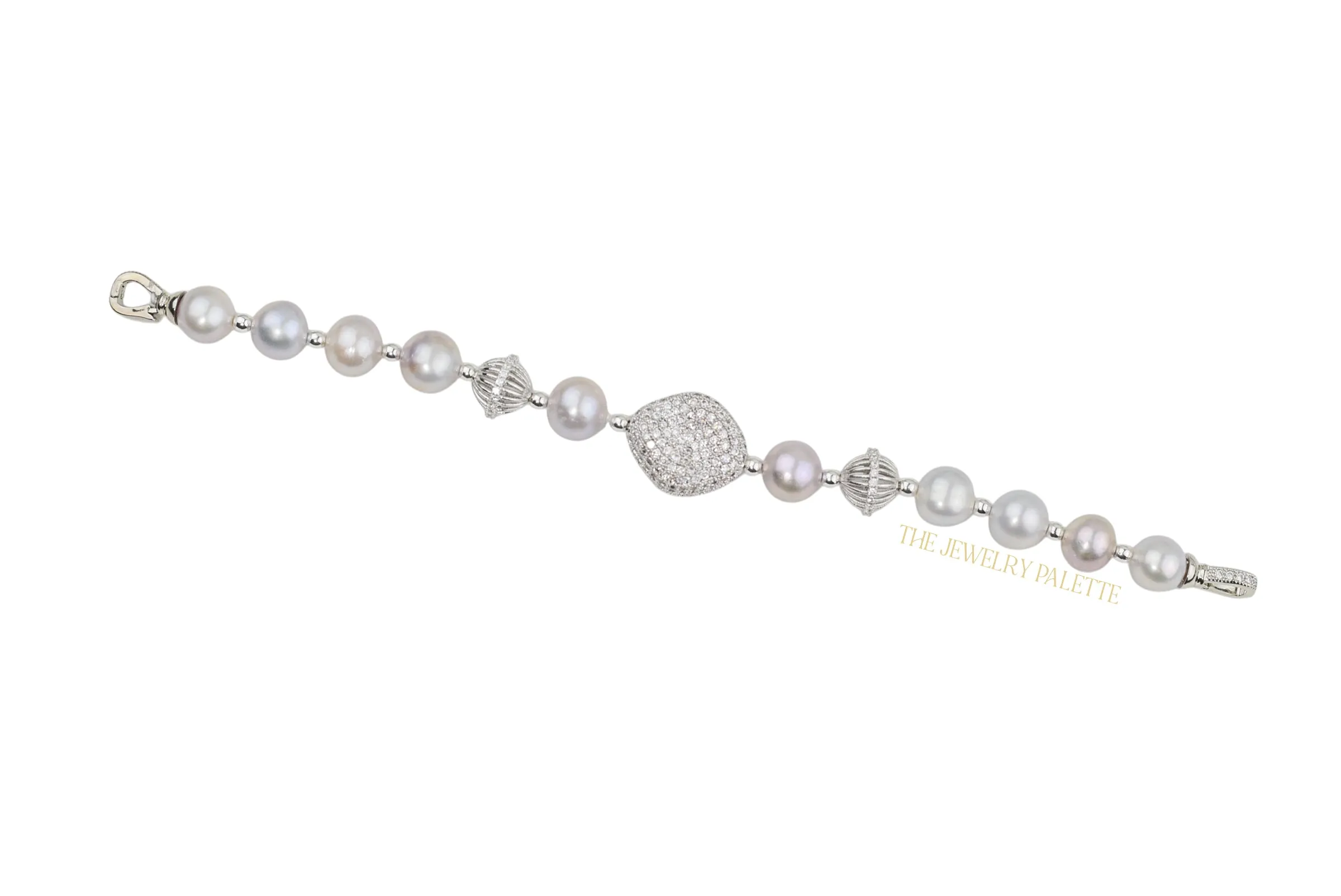 Celine grey freshwater pearl bracelet with silver centerpiece