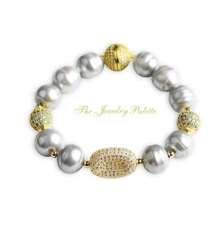 Celine lustrous grey freshwater pearl and gold bracelet