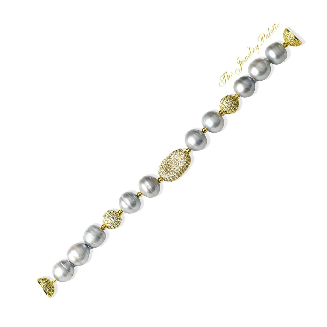 Celine lustrous grey freshwater pearl and gold bracelet