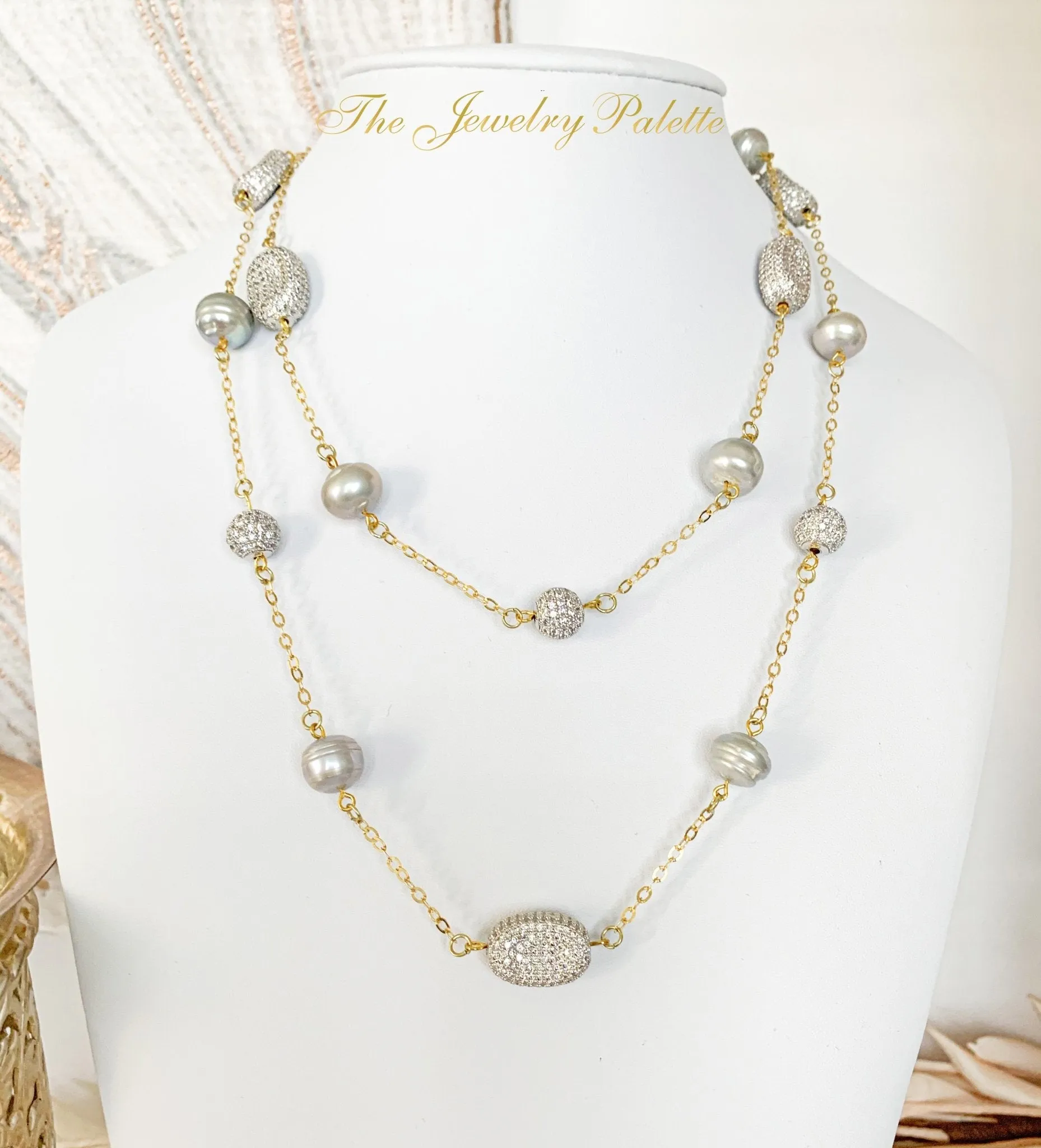 Celine lustrous grey freshwater pearl and gold bracelet