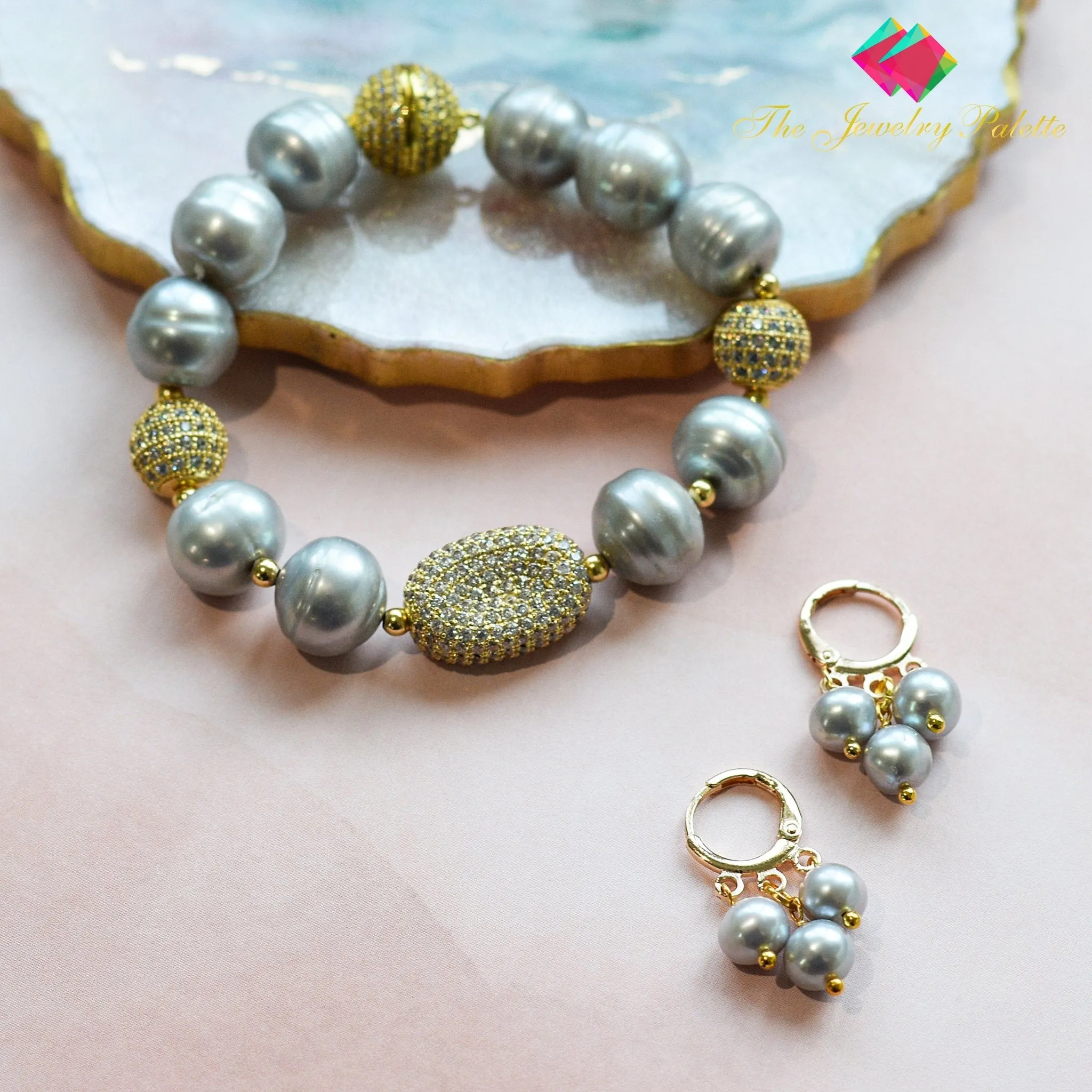 Celine lustrous grey freshwater pearl and gold bracelet