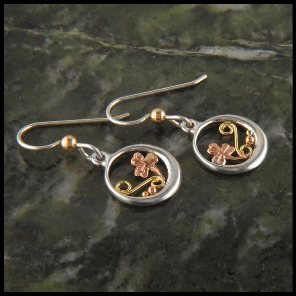 Celtic Shamrock & Spiral Drop Earrings in Silver and Gold