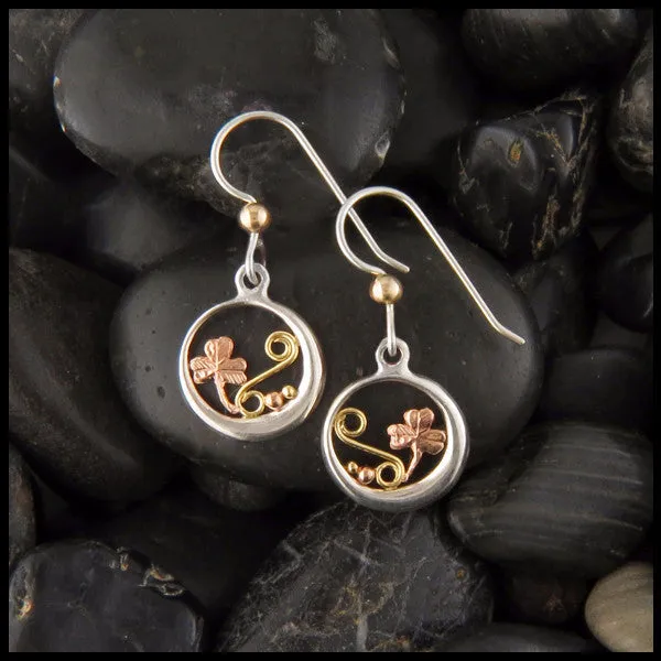Celtic Shamrock & Spiral Drop Earrings in Silver and Gold