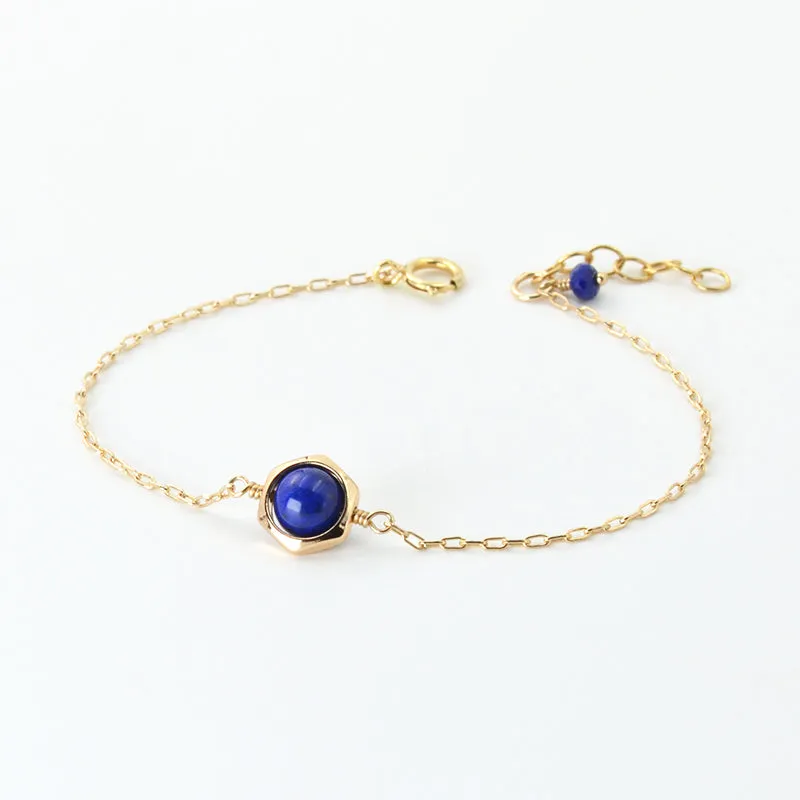 Charm Women 14K Gold Bracelet Lapis Lazuli Beaded Bracelets for Women
