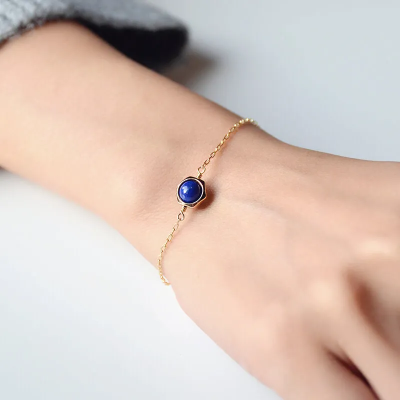 Charm Women 14K Gold Bracelet Lapis Lazuli Beaded Bracelets for Women