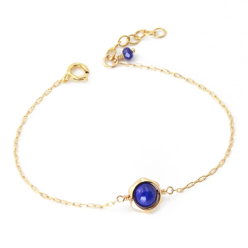 Charm Women 14K Gold Bracelet Lapis Lazuli Beaded Bracelets for Women