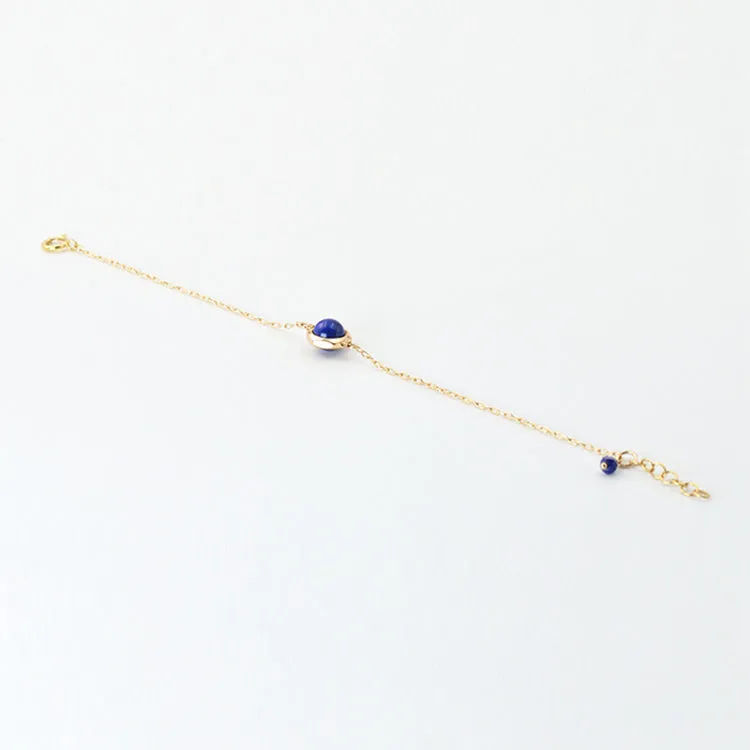 Charm Women 14K Gold Bracelet Lapis Lazuli Beaded Bracelets for Women
