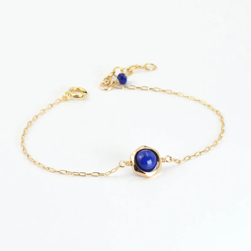 Charm Women 14K Gold Bracelet Lapis Lazuli Beaded Bracelets for Women