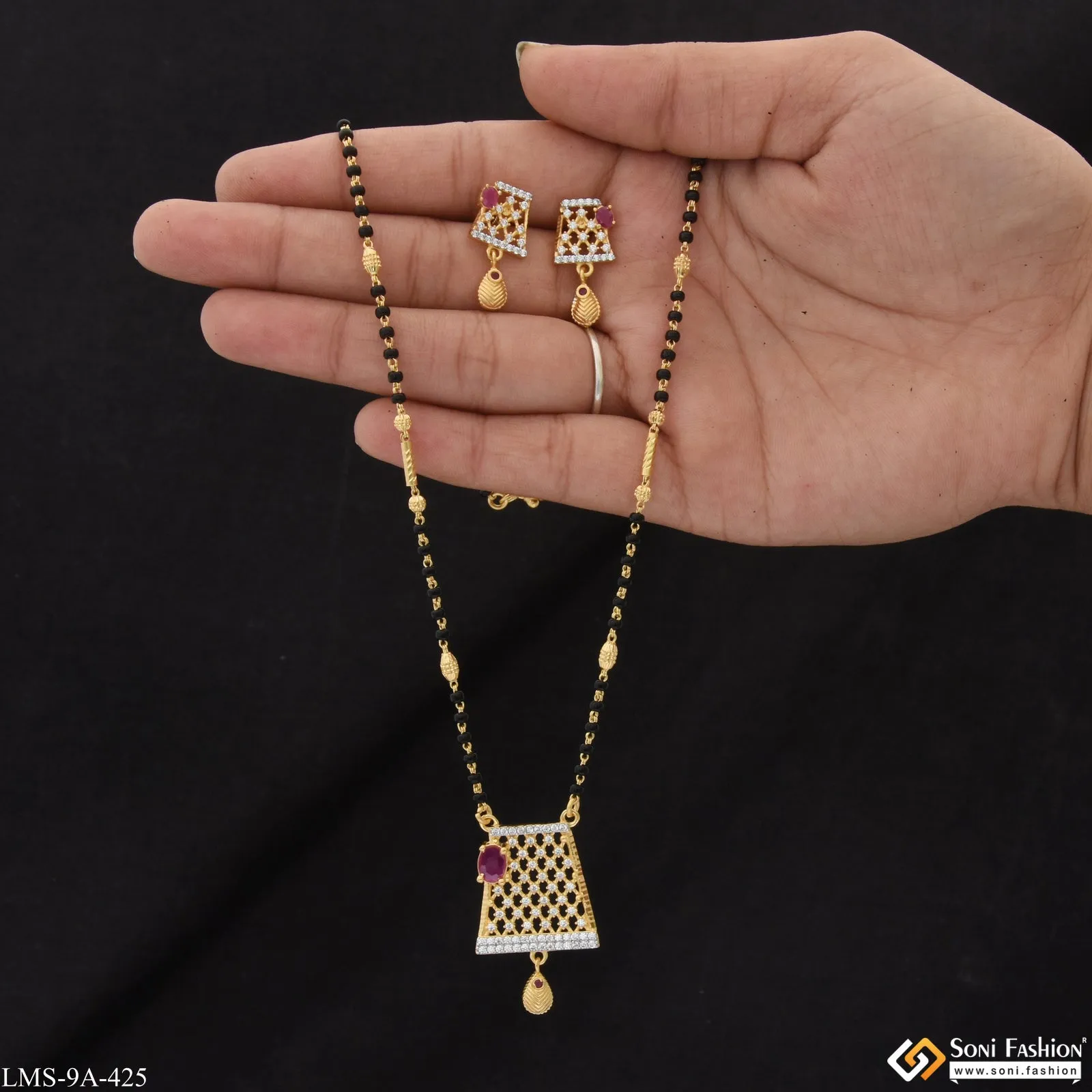 Chic Design Dazzling Design Gold Plated Mangalsutra Set for Women - Style A425