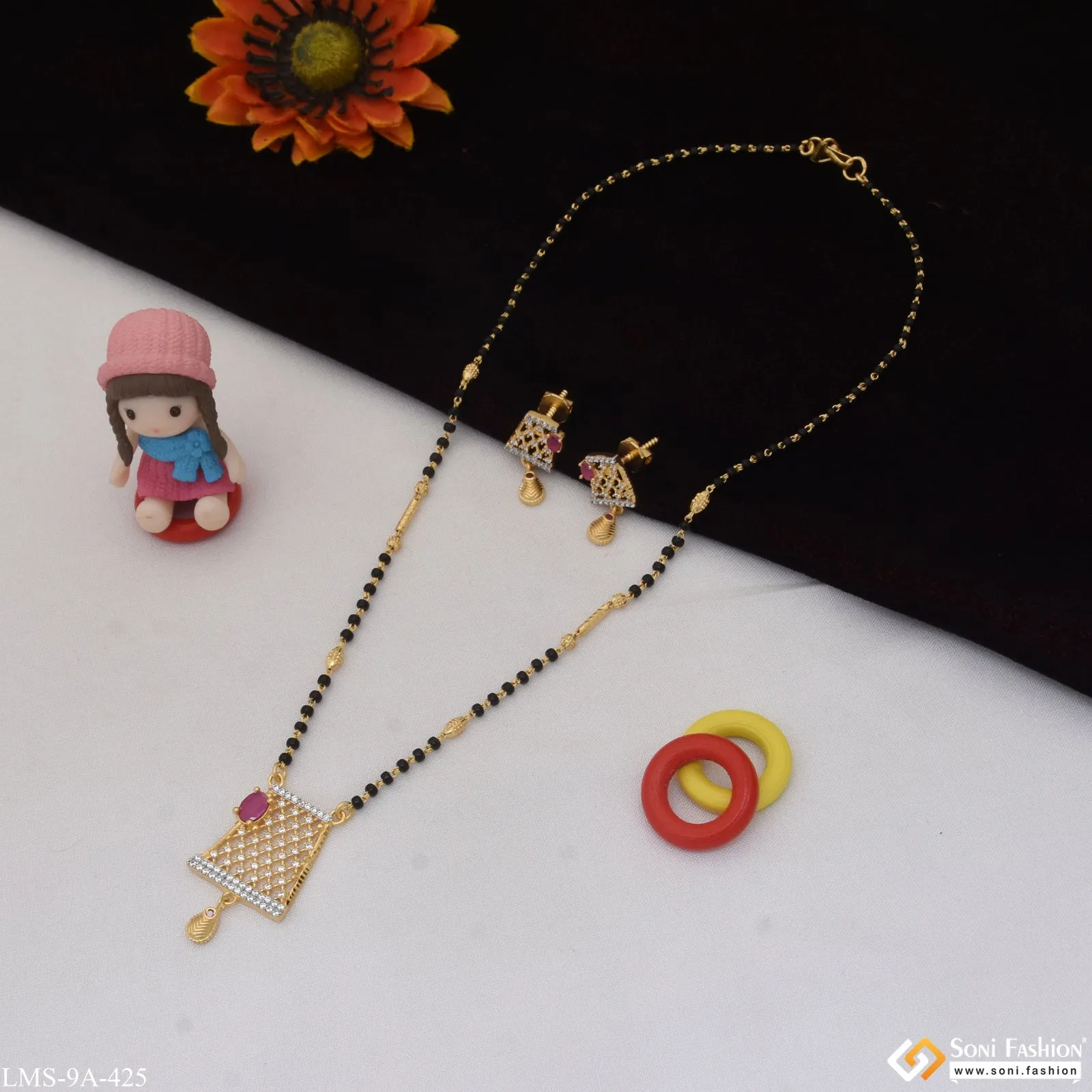 Chic Design Dazzling Design Gold Plated Mangalsutra Set for Women - Style A425
