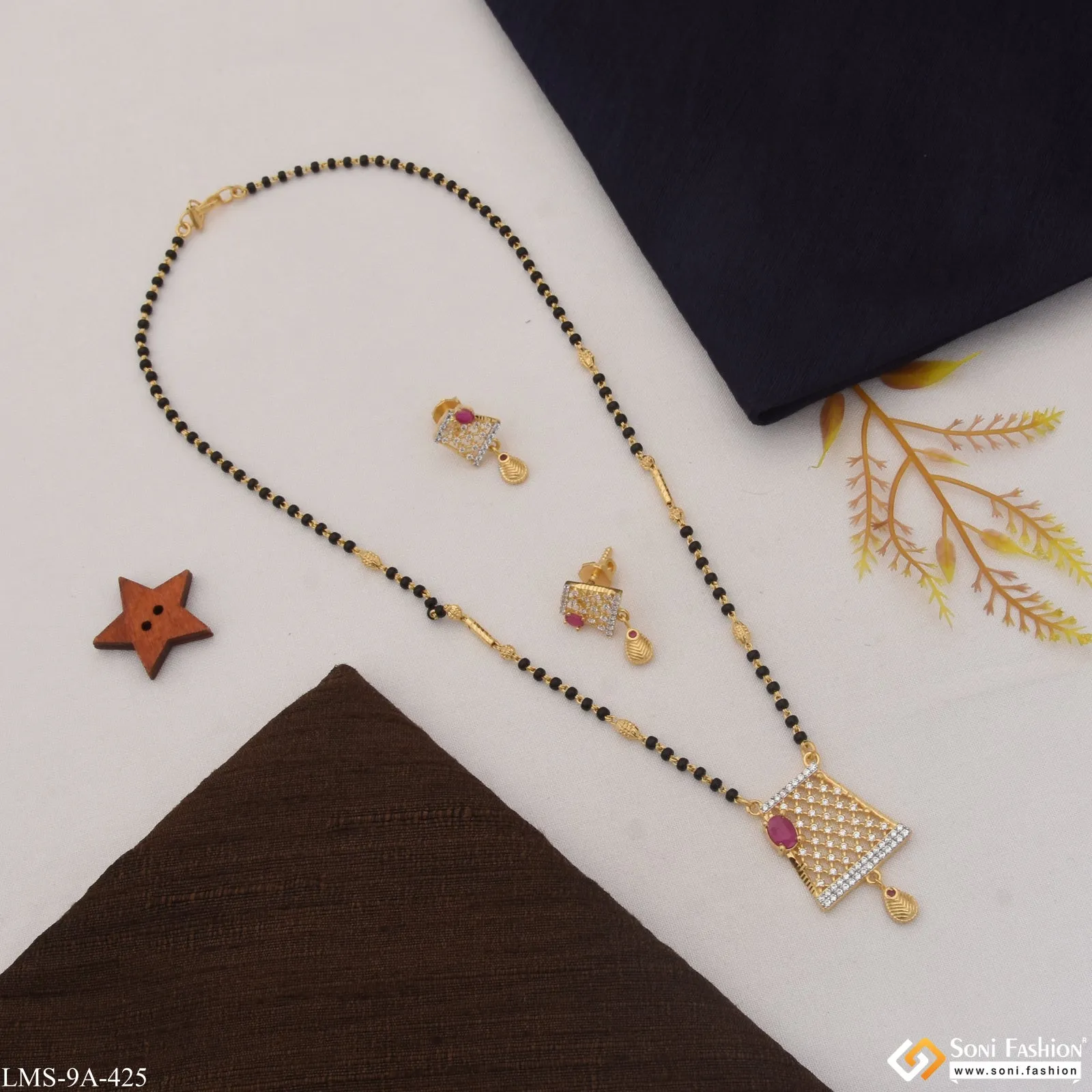 Chic Design Dazzling Design Gold Plated Mangalsutra Set for Women - Style A425