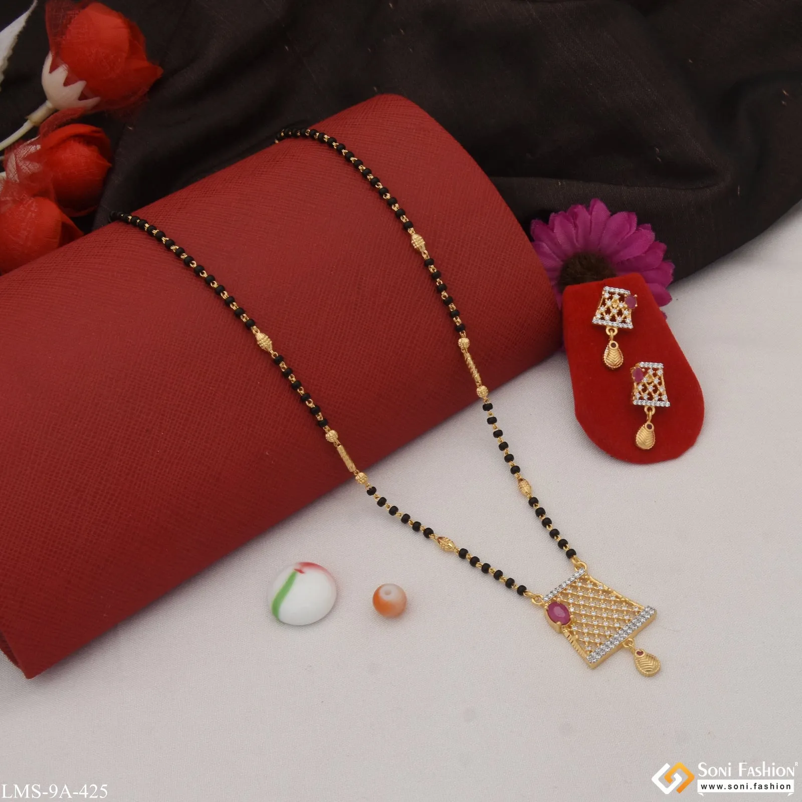 Chic Design Dazzling Design Gold Plated Mangalsutra Set for Women - Style A425