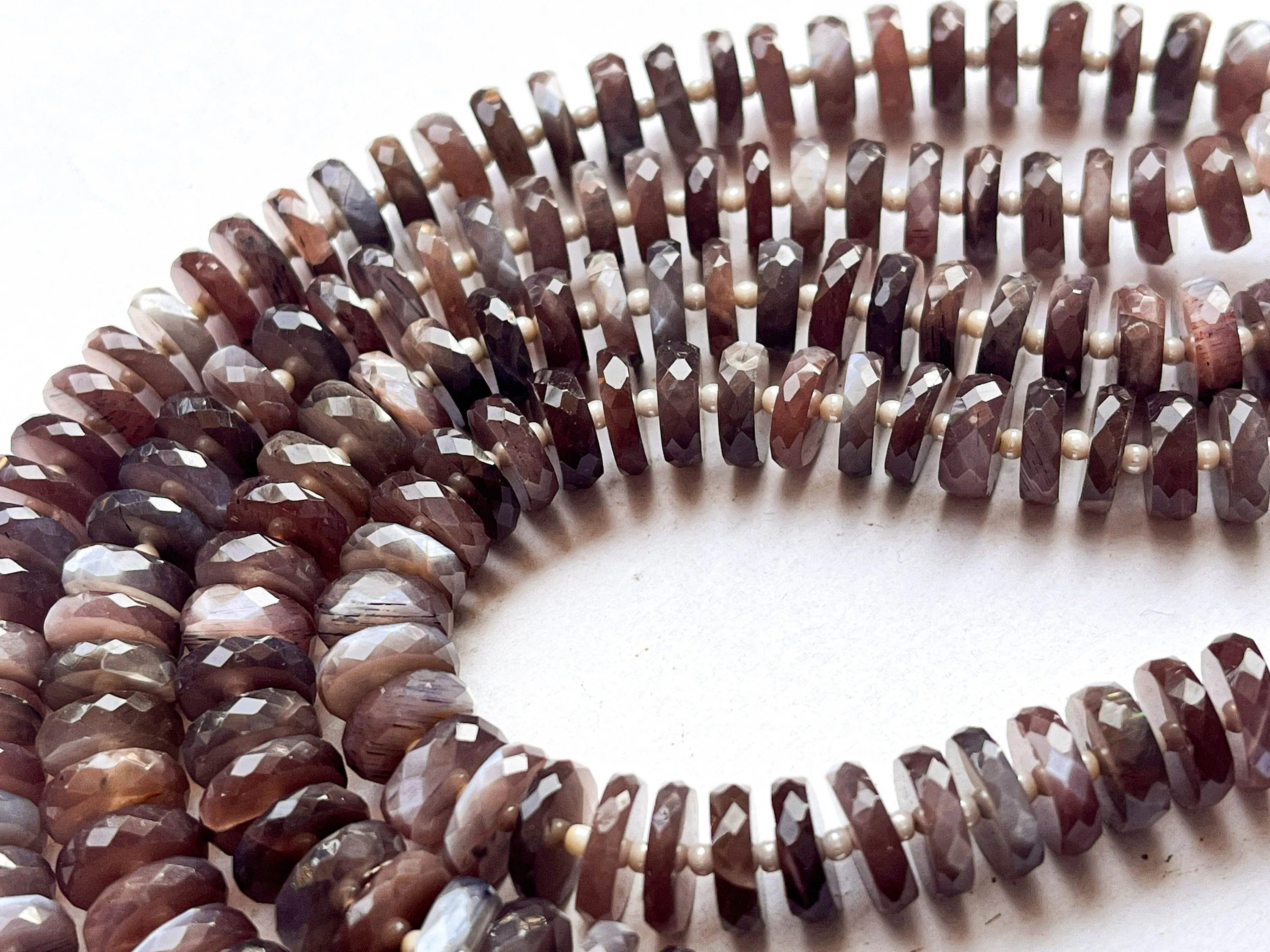 Chocolate Moonstone Round Heishi shape faceted beads