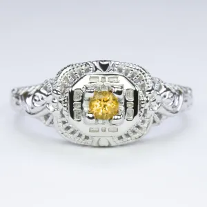 CITRINE STERLING SILVER VINTAGE STYLE COCKTAIL RING FILIGREE DAINTY ROUND YELLOW