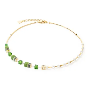 Coeur De Lion GeoCUBE® Fusion Gold Green and Pearl Necklace
