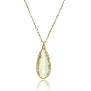 Color Collection 14KT Yellow Gold Green Amethyst & Diamond long Teardrop Pendant Necklace