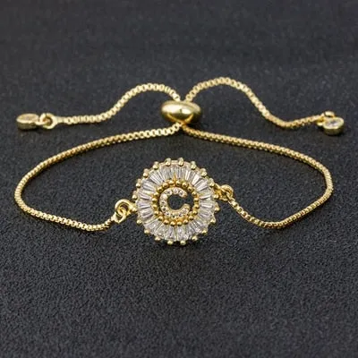 Cubic Zircon Adjustable Letter Charm Bracelet