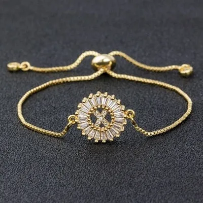 Cubic Zircon Adjustable Letter Charm Bracelet