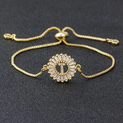 Cubic Zircon Adjustable Letter Charm Bracelet