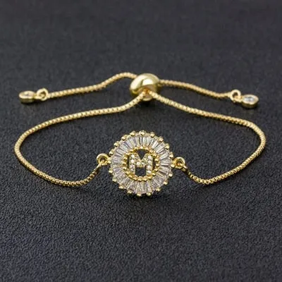 Cubic Zircon Adjustable Letter Charm Bracelet