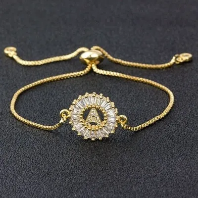 Cubic Zircon Adjustable Letter Charm Bracelet