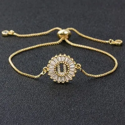Cubic Zircon Adjustable Letter Charm Bracelet