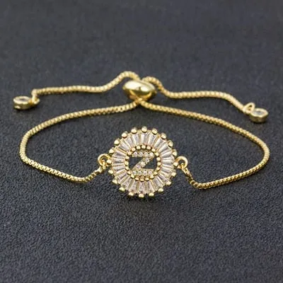 Cubic Zircon Adjustable Letter Charm Bracelet