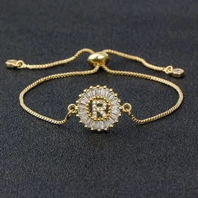 Cubic Zircon Adjustable Letter Charm Bracelet