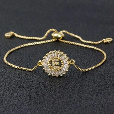 Cubic Zircon Adjustable Letter Charm Bracelet