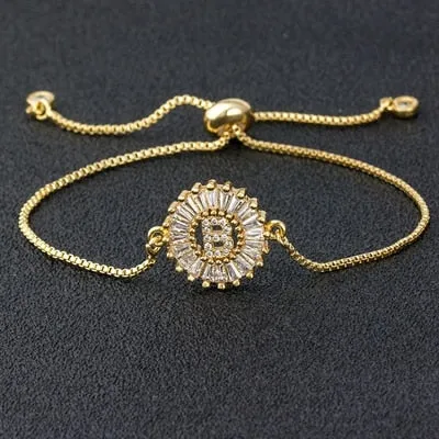 Cubic Zircon Adjustable Letter Charm Bracelet
