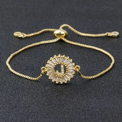 Cubic Zircon Adjustable Letter Charm Bracelet