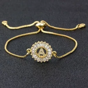 Cubic Zircon Adjustable Letter Charm Bracelet