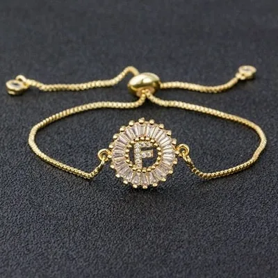 Cubic Zircon Adjustable Letter Charm Bracelet