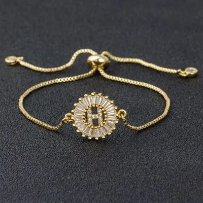 Cubic Zircon Adjustable Letter Charm Bracelet