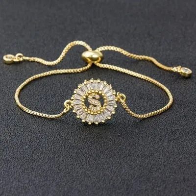 Cubic Zircon Adjustable Letter Charm Bracelet