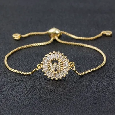 Cubic Zircon Adjustable Letter Charm Bracelet
