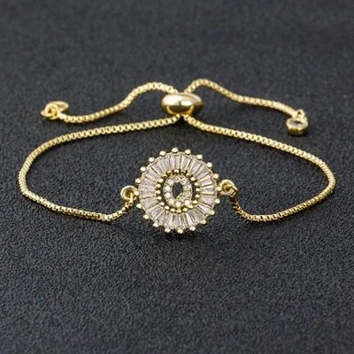 Cubic Zircon Adjustable Letter Charm Bracelet