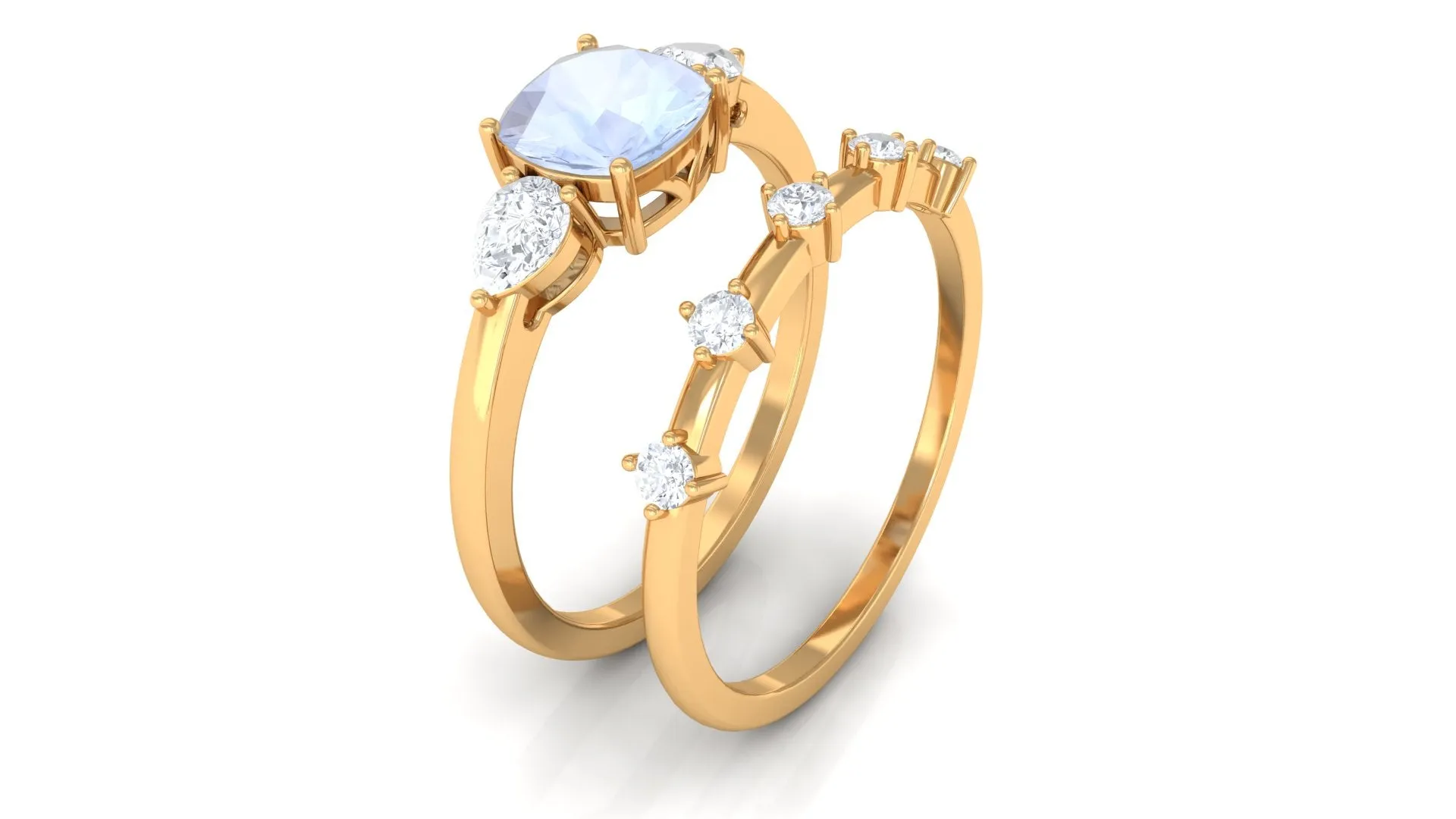 Cushion Cut Moonstone Ring Set with Moissanite