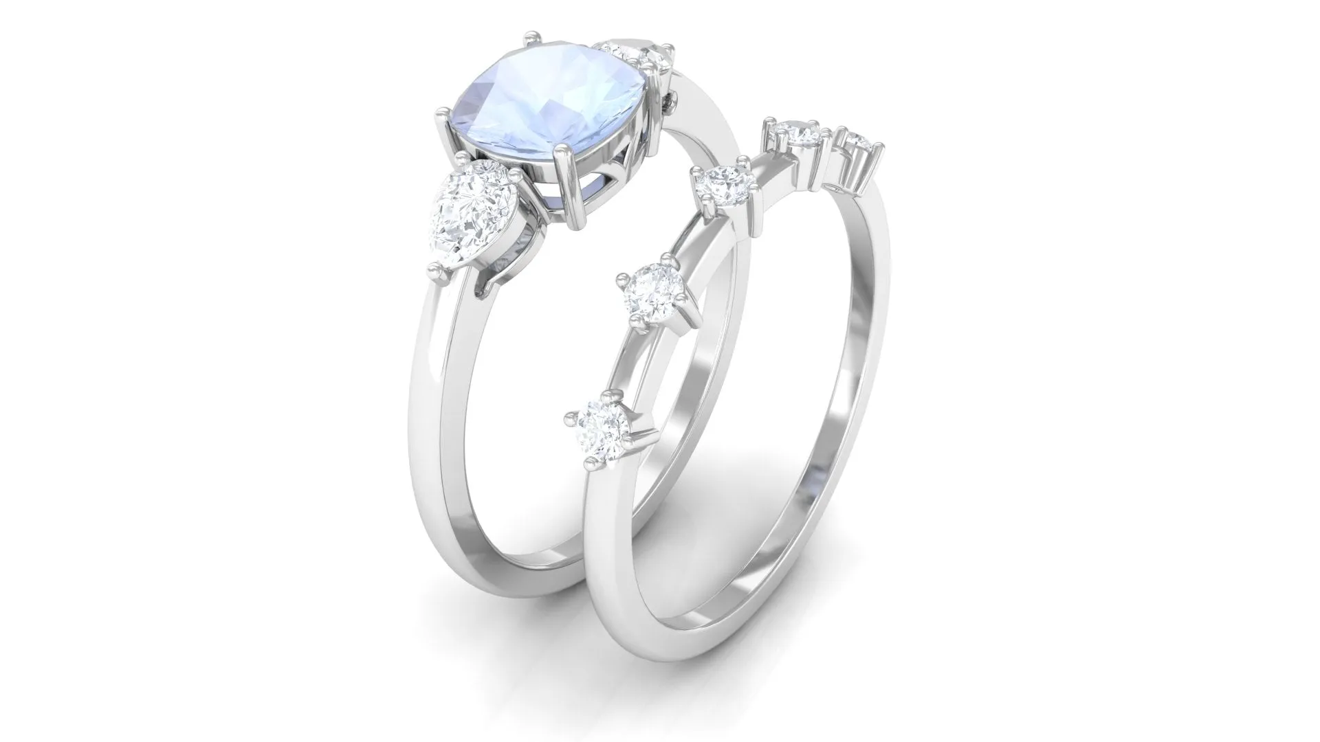 Cushion Cut Moonstone Ring Set with Moissanite