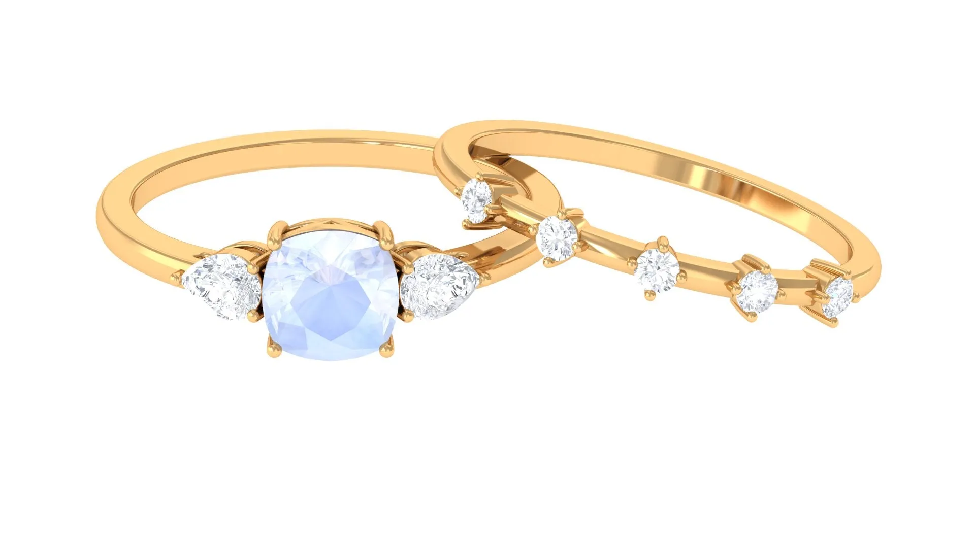Cushion Cut Moonstone Ring Set with Moissanite