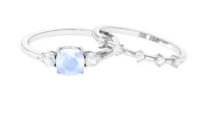 Cushion Cut Moonstone Ring Set with Moissanite