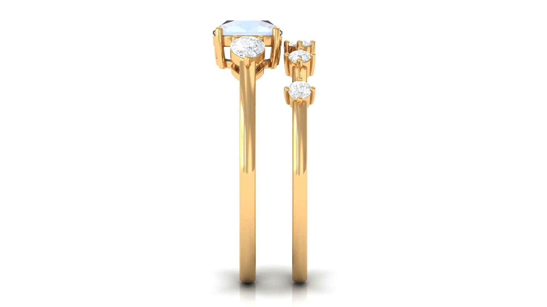Cushion Cut Moonstone Ring Set with Moissanite