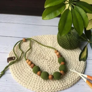 Dark Green Crochet Wooden Beads Adjustable Choker Necklace