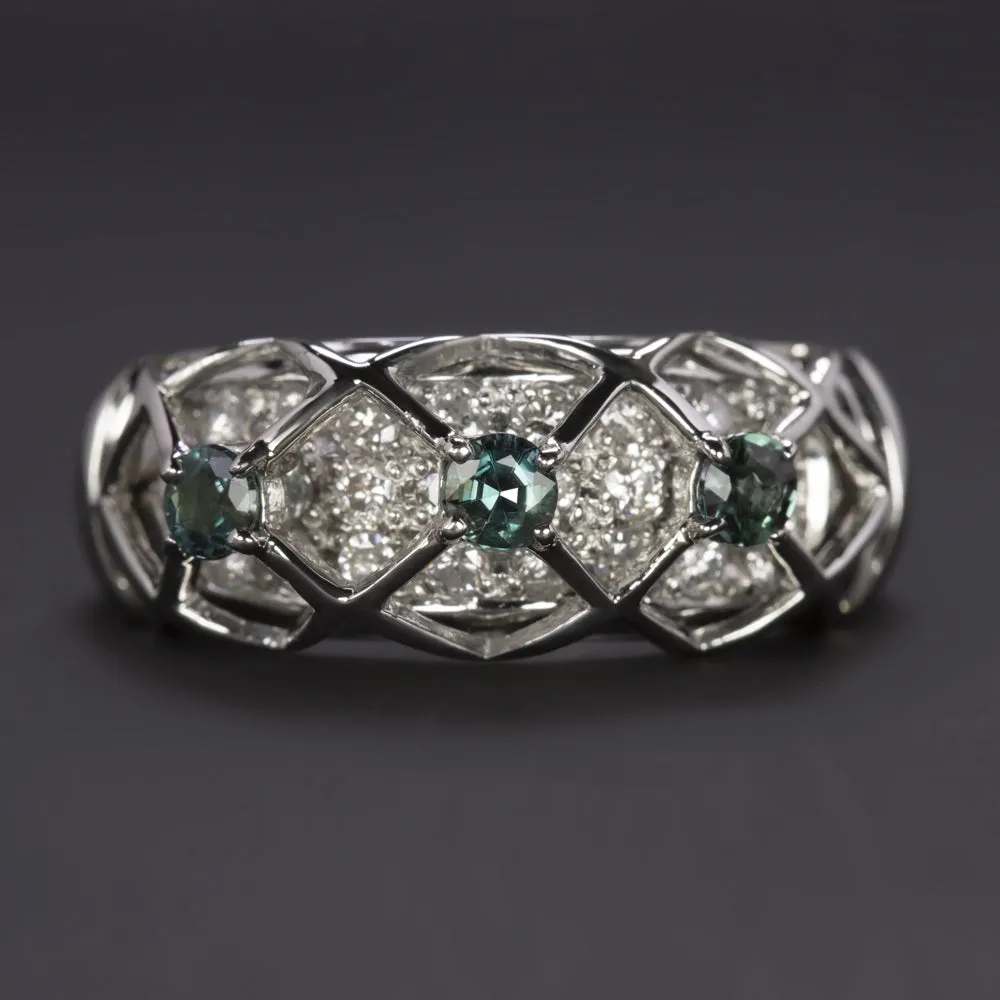 DIAMOND ALEXANDRITE PLATINUM COCKTAIL RING WIDE BAND TEAL COLOR CHANGE NATURAL
