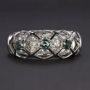 DIAMOND ALEXANDRITE PLATINUM COCKTAIL RING WIDE BAND TEAL COLOR CHANGE NATURAL