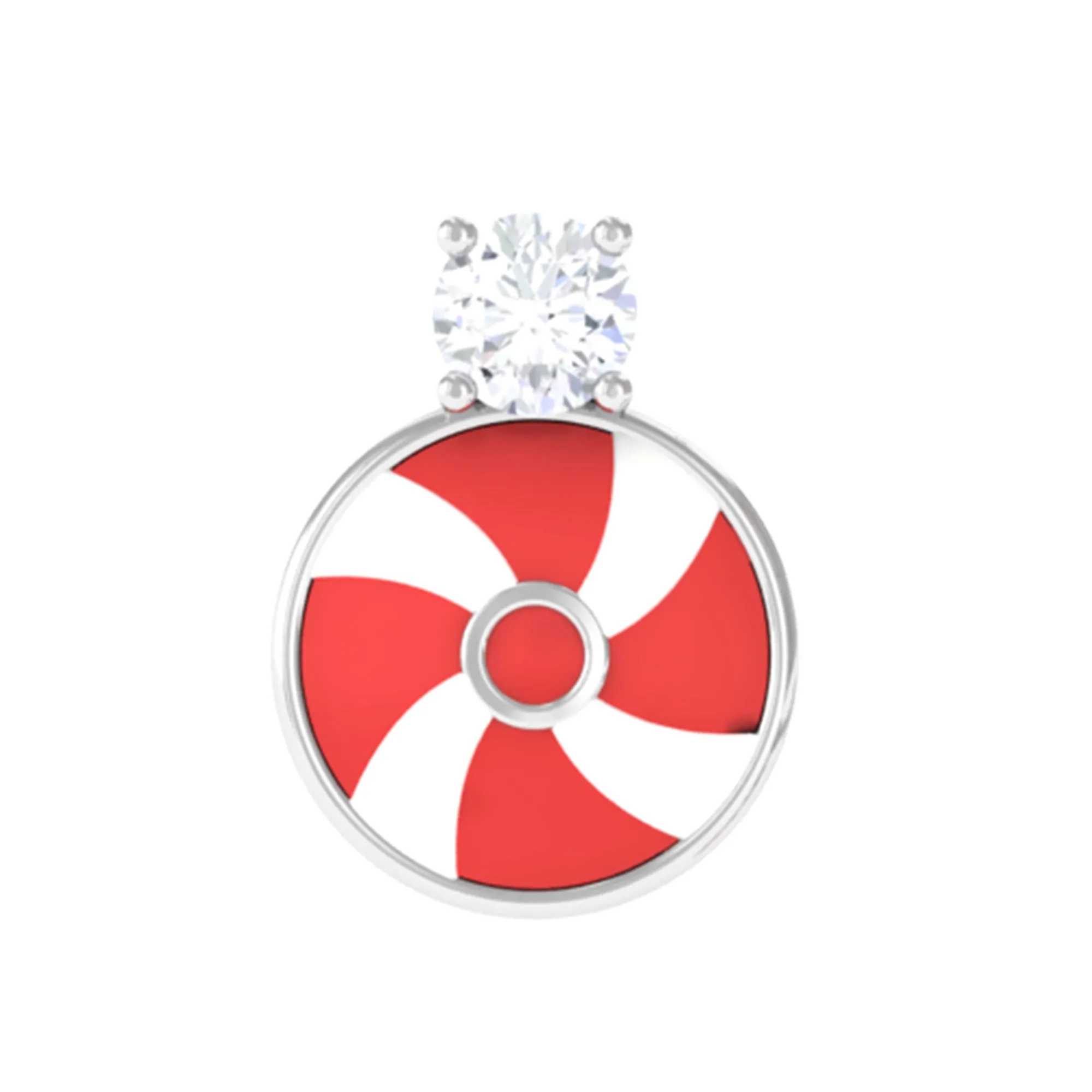 Diamond Peppermint Candy Earring with Red and White Enamel