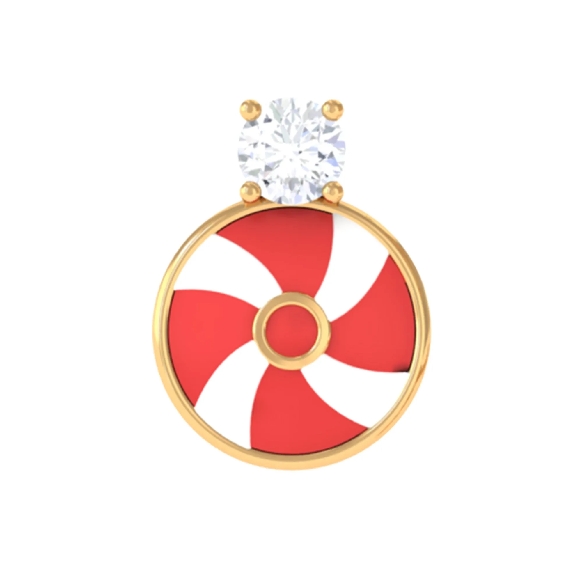 Diamond Peppermint Candy Earring with Red and White Enamel