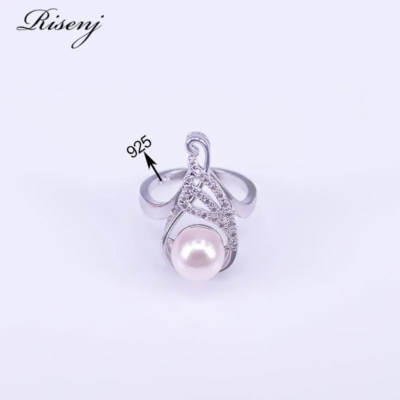 Elegant Pink Freshwater Pearl Jewelry Set with 925 Silver and White Zircon - Complete Earrings, Ring, and Necklace Set with Complimentary Shipping