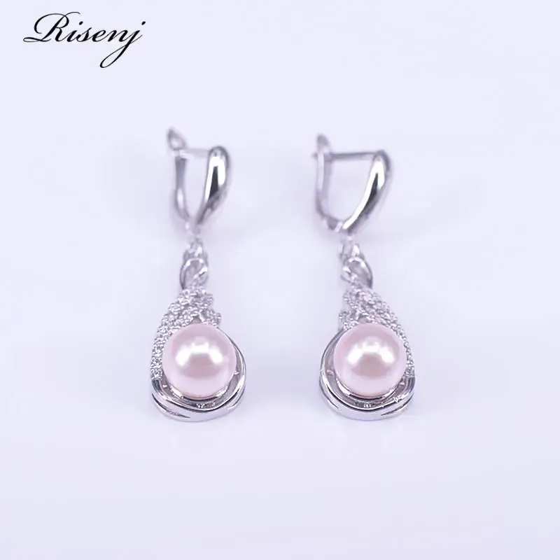 Elegant Pink Freshwater Pearl Jewelry Set with 925 Silver and White Zircon - Complete Earrings, Ring, and Necklace Set with Complimentary Shipping