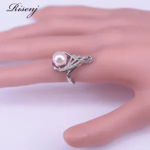 Elegant Pink Freshwater Pearl Jewelry Set with 925 Silver and White Zircon - Complete Earrings, Ring, and Necklace Set with Complimentary Shipping